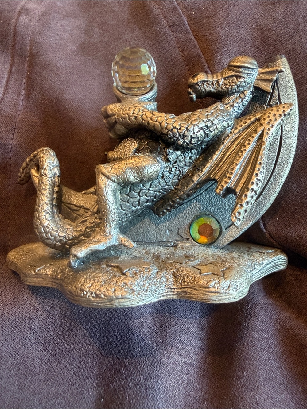 The Sleepy Dragon Pewter Figurine with Crystal Orb